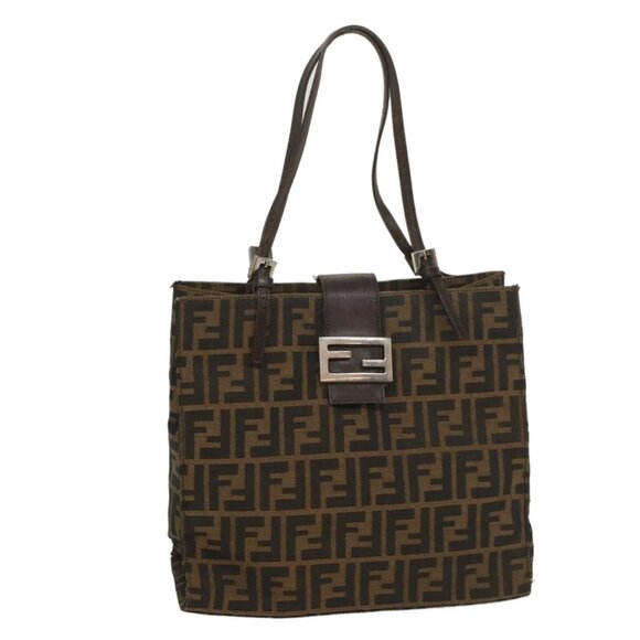FENDI Zucca Canvas Shoulder Bag Black Brown - Picture 1 of 15